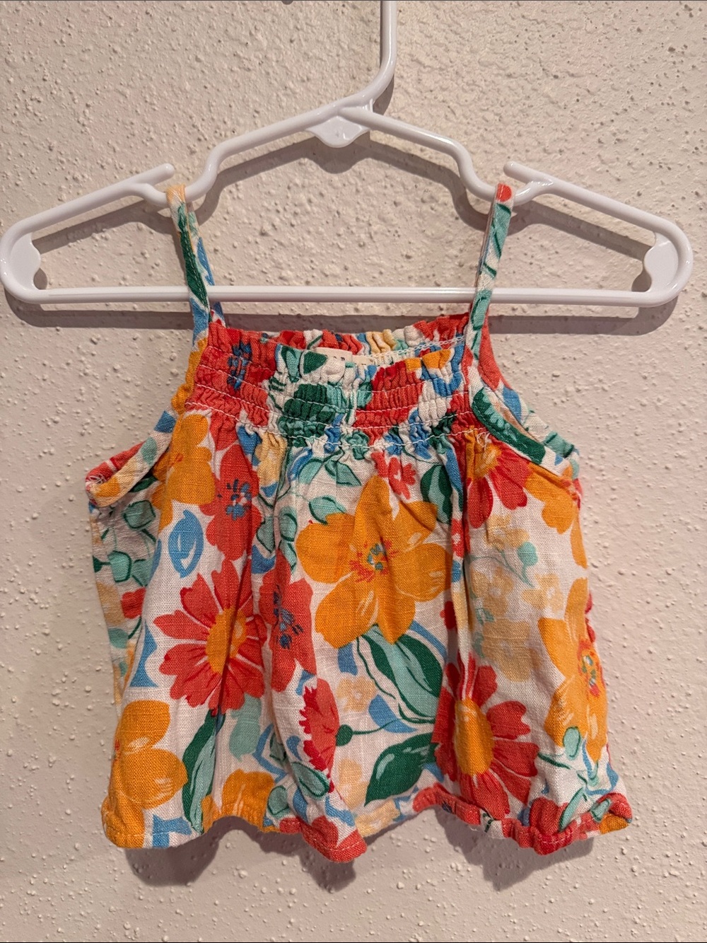 Copper Key Girls Floral Smocked Tank Top - Yellow, Red & Green